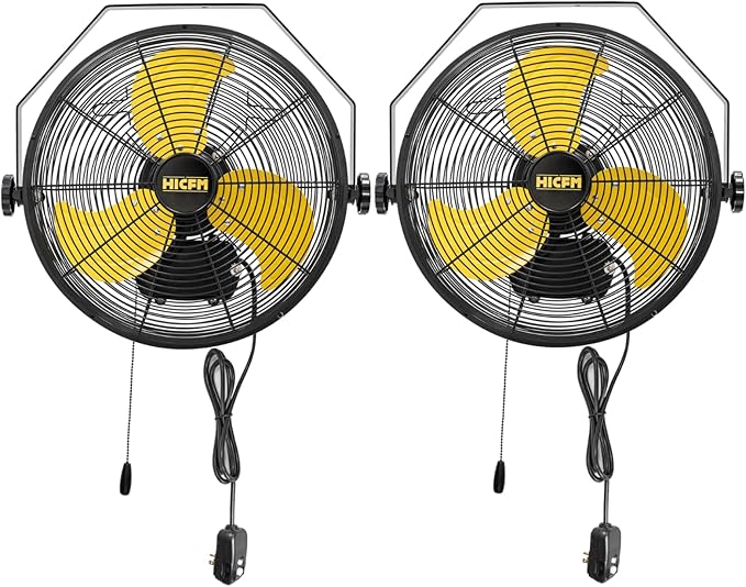 HiCFM 2pcs 14" Outdoor Wall Mount Fan, 2600 CFM 3-Speed High Velocity Weatherproof Wall-Mounted Fans with IP44 Motor and Manual GFCI Plug for Patios, Greenhouse, and Gazebo - UL Listed