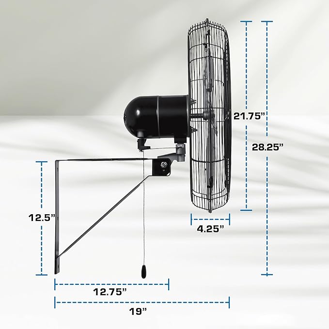 Hurricane Pro Commercial Grade Oscillating Metal Wall Mount Fan w/ 3 Speeds, Black, 20" - Corded Electric Air Cooling Unit w/ Powerful 4600 CFM Airflow for Home, Garage, Gym, Workshop & Greenhouse