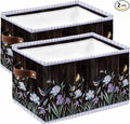 Spring Flowers Storage Bins Cubes Waterproof Cloth Storage Basket,Blue Floral Leaves Birds Country Farm Wood Grain Foldable Storage Bags for Shelf Storages Organizers with Handles 15x11x9.5 in 2PCS