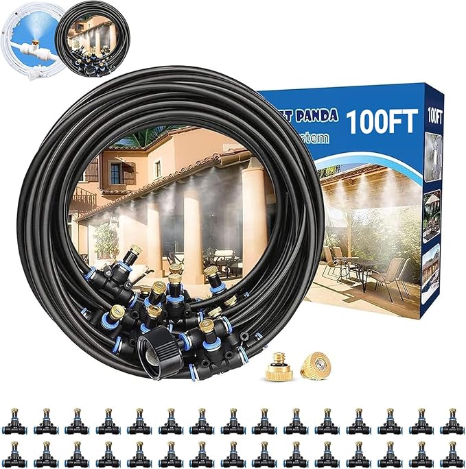 Misters for Outside Patio,Outdoor Water Misting Cooling System,99FT|30M.Backyard Mist Kit for Garden,Greenhouse,Fan,Deck,Umbrella,Canopy,Pool,Porch.Trampoline Sprinkler Park,BBQ Party Accessories
