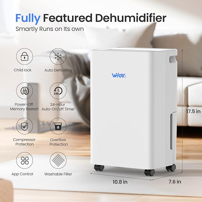 30 Pint Dehumidifier for Home & Bedroom, Up to 2,000 Sq. Ft, WiFi Smart App Control, Ultra Quiet with 1.6L Tank & Continuous Drain Hose, 3 Modes for Laundry Dry & Basement, Auto Defrost