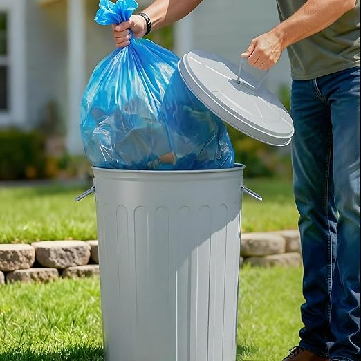 Plexon 20 Gallon Metal Trash Can with Lid Outdoor Large Trash Bin Steel Garbage Can for Garage Patio Farmhouse Bucket Bird Seed Storage Can Heavy Duty Round Container, Gray 2 Pack