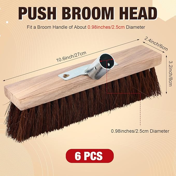 Vesici 6 Pcs Scrub Deck Brush Broom Heads Heavy Duty 10.6 x 2.4 Inch Replacement Wide Brooms for Outdoor Concrete Shop Boat Industrial Push Garage Driveway Farmhouse Cleaning Livestock Back Scratcher