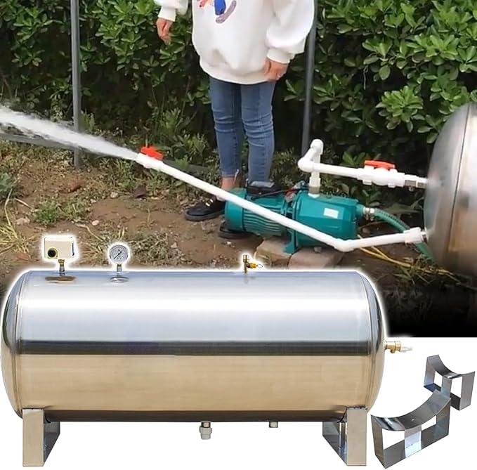 Water Stainless Steel Storage Tank 26 40 50 65 80 130 Gallon Large Horizontal Well Bladder Tank, Stainless Steel Pressurized Water Tank for Well Water Sprinkler Systems(250L/66Gal(115x65cm/45.