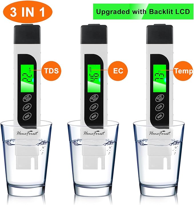 HoneForest TDS Meter, Digital Water Tester - Accurate and Reliable, Measures TDS, EC & Temperature (°F/°C), 0-9990ppm, Water Test Meter for Drinking Water, RO/DI System, Aquariums, etc
