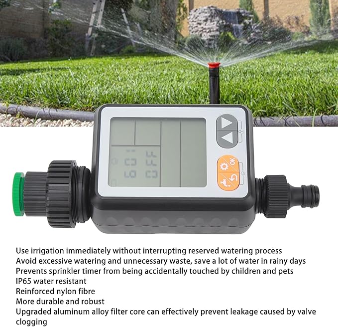 Sprinkler Timer, Outdoor Garden Hose Faucet Timer with 3in Display Rain Delay for Lawn Sprinkler and Nozzle Sprayer, 1 Outlet