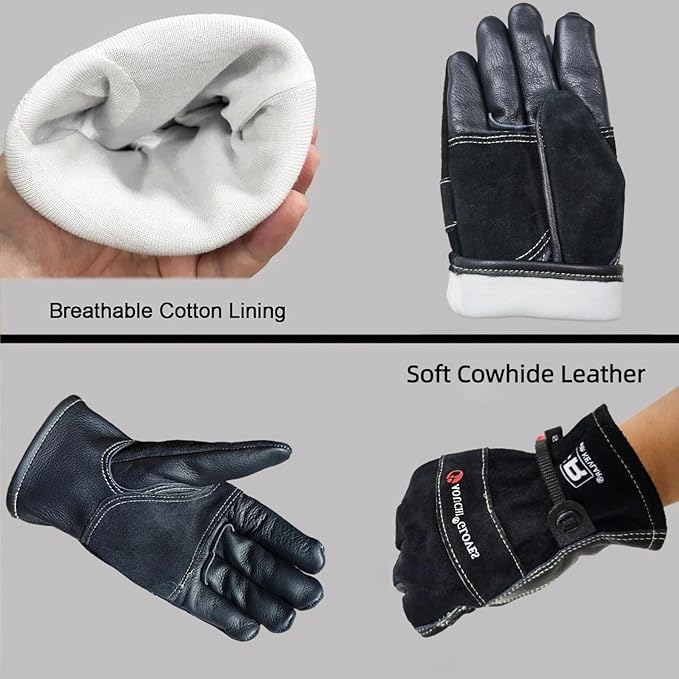 Leather Gardening Gloves for Men, Work Gloves for Welding, Mechanics, Construction, Thorn Proof (Black, X-Large)