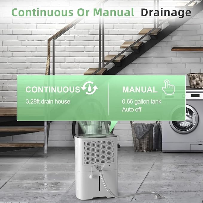 HOGARLABS Smart Dehumidifiers for Home and Basements, with 3 Working Modes, Overflow Protection, Dehumidifier with Drain Hose and Digital Control Panel. (50 Pints for basement)