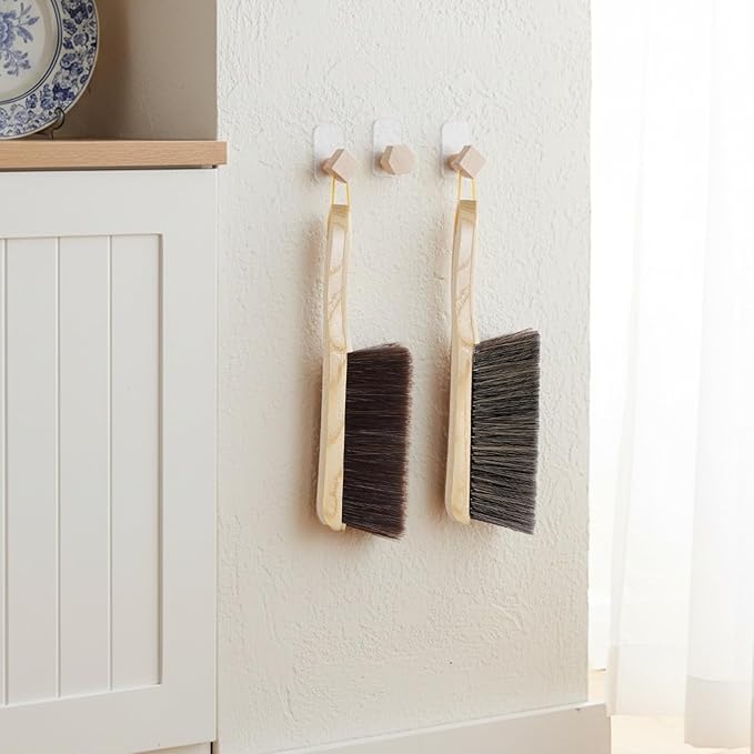 Rbenxia 2 Pieces Wooden Handle Bench Brushes Horse Hair Brushes Soft Bristles Dust Brush Household Cleaning Brushes for Fireplace, Sofa, Furniture, Workshop Woodworking (Gray+Beige)