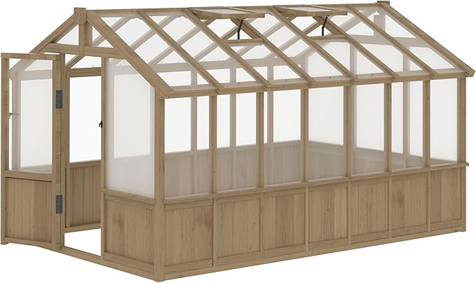 MUPATER 8 x 14FT Walk-in Wooden Greenhouse, Heavy Duty Green House Kit with Ventilated Window & Lockable Door, Greenhouse for Outside Garden, Backyard, Patio, Lawn