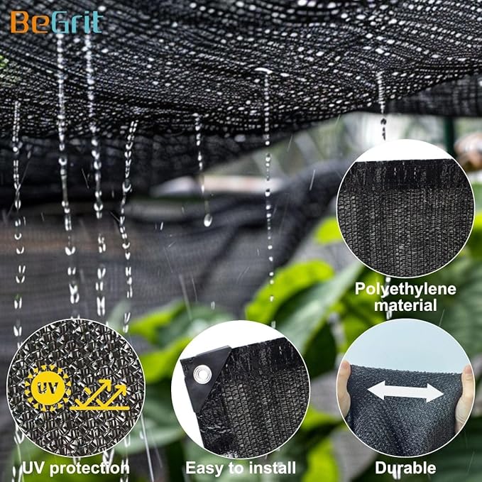 BeGrit Shade Cloth for Garden 70% 6x6.5ft with Grommets Sunblock Sun Mesh UV Resistant Net for Plants,Greenhouse,Patio,Chicken Coop(Black)