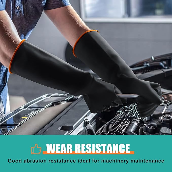 18" XL Size Latex Chemical Resistant Gloves, Reusable Heavy Duty Long Rubber Glove Dishwashing Gloves, Industrial Safety Glove for Men, Forearm Protection Waterproof Resist Strong Acid, Alkali, Oil'