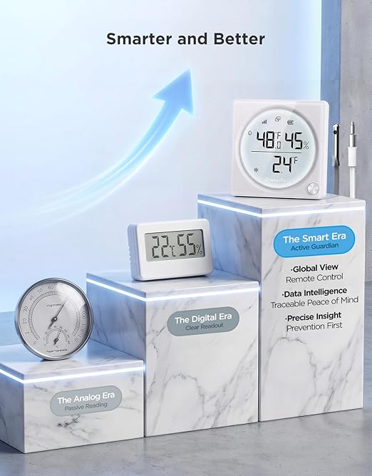 GoveeLife Upgraded Smart WiFi Refrigerator Thermometer Digital with Freezer Alarm, Wireless Magnetic Fridge Thermometer with Notification, LCD Display, Free Data Export for Fridge, Kitchen, Farming
