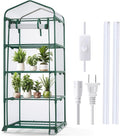 Baquler 4 Tier Mini Greenhouse Indoor Outdoor with 2 Grow Lights, 62'' H x 27'' L x 19'' W PE Cover Portable Vented Greenhouse with Roll up Zipper Door Gardening Stand for Plant Seed Starting (White)