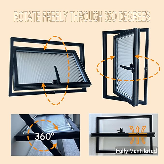 46x17 Adjustable Ventilation Windows,360Degree Rotation, Bathroom - izable Size - White