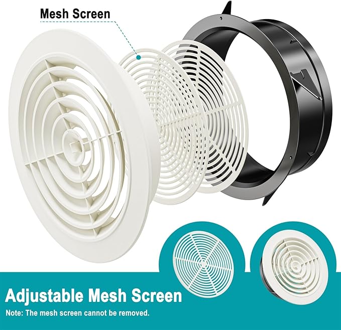 HG POWER 8 Inch Soffit Vent，Round Air Vent Cover with Louver, ABS Adjustable Ceiling Vent Covers for Living Room, Bathroom, Kitchen, Greenhouse, Ventilation System, White - Opening Size 7.28"