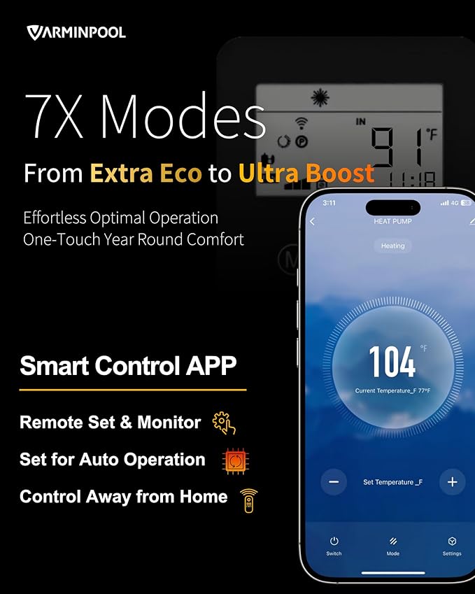 140000 BTU Electric Pool Heater, Full Inverter Pool Heat Pump for 42000 Gallons In and Above Ground Pools, Smart WiFi App, Timer, Heating and Cooling, 47dB Quiet Operation, 220V, V35 Ultra