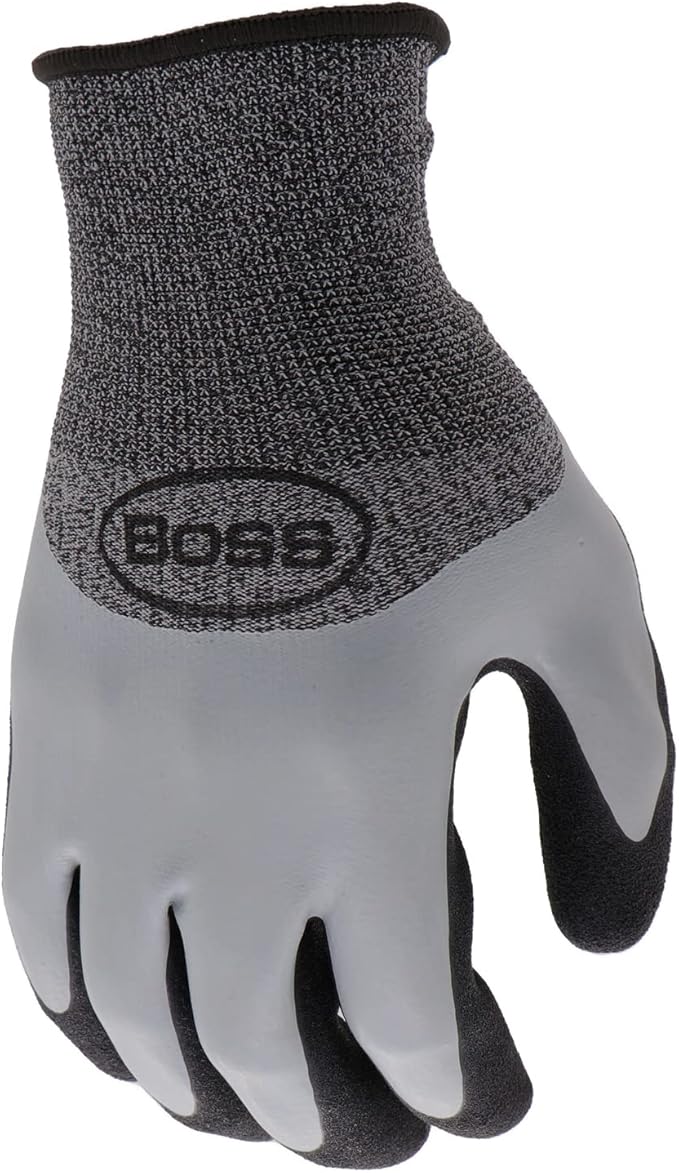 BOSS Men's Tactile Barrier Dual Layer Latex Coated Work Gloves, Water Resistant, Superior Grip, Tear Resistant