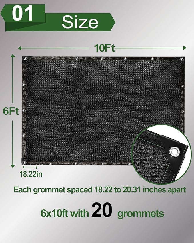 vensovo 90% Shade Cloth Netting with Grommets,6x10 Ft HDPE Heavy Duty Shade Mesh for Outdoor Use, Chicken Coop, Dog Kennel Cover, Greenhouse