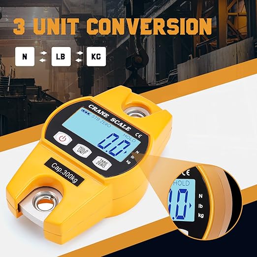 Bonvoisin Mini Digital Crane Scale 300kg/600lbs Industrial Hanging Scale Portable Electronic Weighing Crane Scale LCD Display CE/RoHS Certified (300kg/660lb)