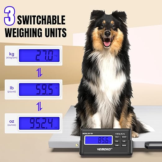 Precision Large Dog Scale - 1100lb x 0.2lb Large Breed Animal Livestock Weight Scale, Pet Scale PVC Non-Slip Mat Stainless Steel Platform for Dogs (Smooth Platform)