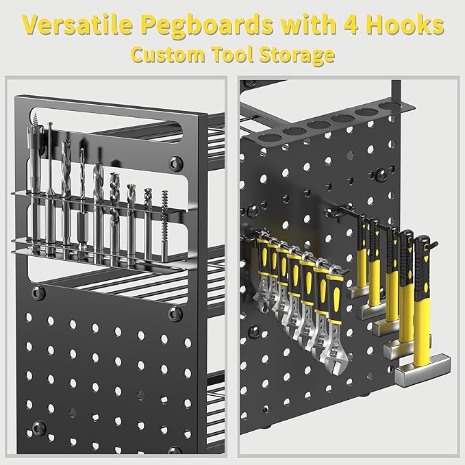 Frizoky 52'' Heavy Duty Power Tool Organizer Rack | 660lbs Capacity 4-Tier Wall Mount Garage Storage Shelf | Adjustable Pegboard Tool Storage for Workshop, Garage, and DIY Enthusiasts