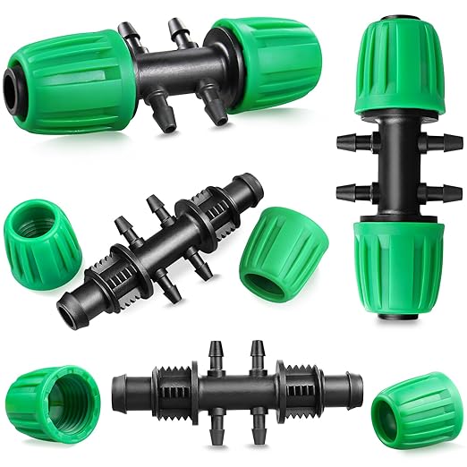Gardrip Barbed Tee 1/2 Inch to 1/4 Inch Irrigation Tubing: Locked Barbed Reducing Tee 6-Way Adapter Anti-Drop Irrigation Fittings for Splitting 1/2" to 1/4" Drip Line System Parts (12 Pack)
