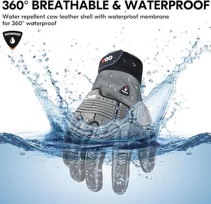 Vgo... 1 Pair -20℃/-4°F COLDPROOF,Winter Work Leather Gloves,Impact Gloves,Anti-Vibration,Water Resistant(CA7722FW)