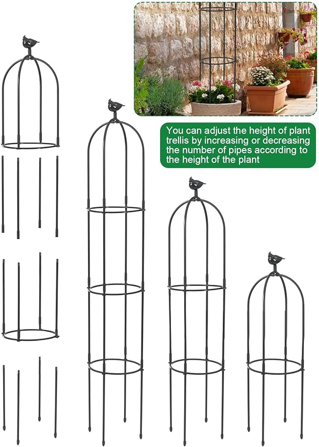 6 Feet Tall Garden Trellis for Climbing Plants Kalolary Garden Tower Obelisk Trellises Rustproof Metal Potted Plant Climbing Support for Indoor Outdoor Flowers Vegetable Fruits Vines Support (Black)