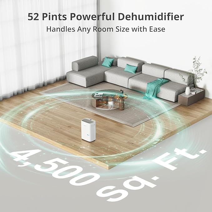 Kesnos 4500 Sq. Ft Dehumidifier for Home with Drain Hose -Ideal for Basements, Bedrooms, Bathrooms, Laundry Rooms -with Intelligent Control Panel, Front Display, 24 Hr Timer and 0.69 Gallon Water Tank