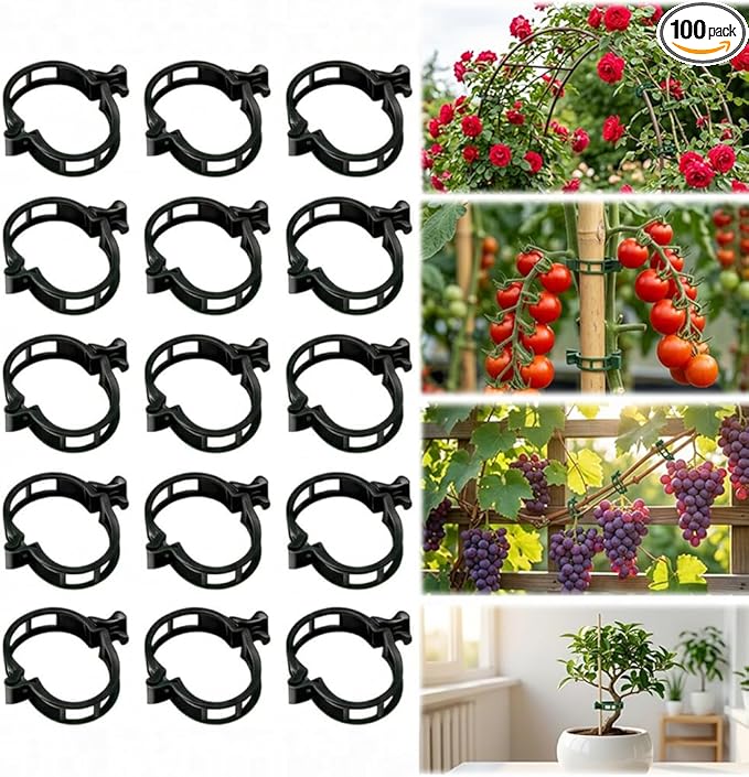 100 pcs Plant Support Clips, Reusable Plastic Garden Clips for Climbing Plants, Trellis Clips for Tomato, Grape Vine and Vegetable Plant Fixing (100, Black)