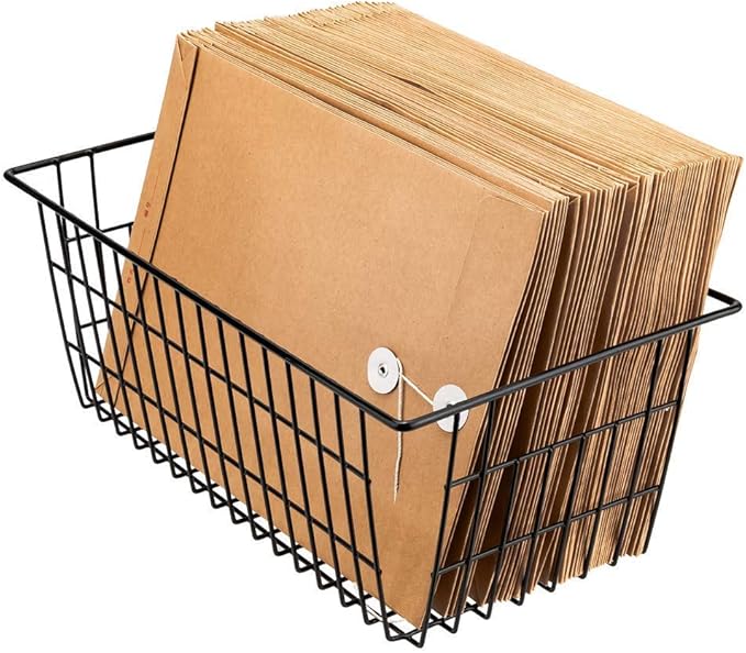 SANNO Freezer Baskets Wire Storage Baskets Closet Baskets Bin Farmhouse Organizer Storage Bins Large Organizer Bins for Home, Office, Bathroom, Pantry Organization Storage -Black Set of 2, 15.7"