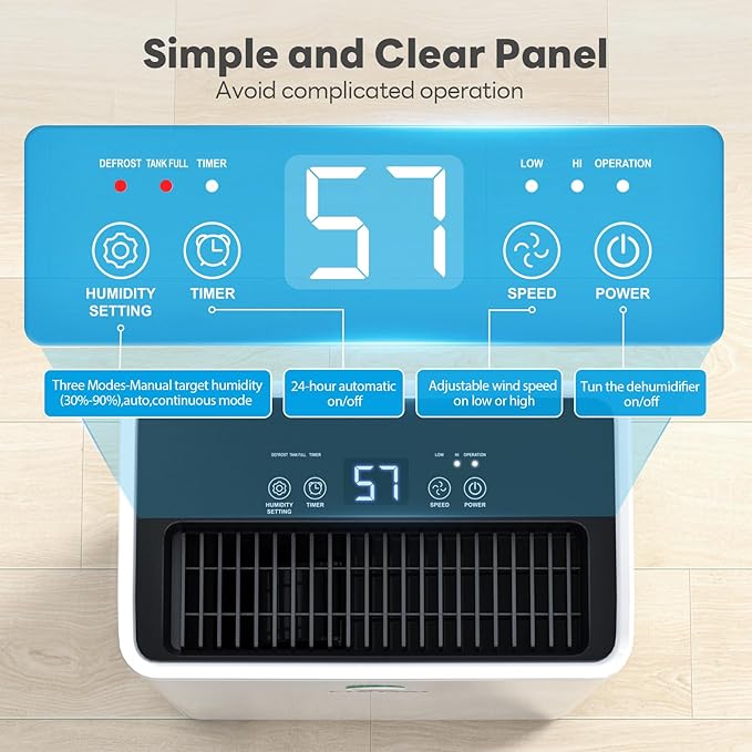 30Pint Dehumidifier for 1500Sq.Ft, Compressor Dehumidifiers for Home,Quiet Dehumidifier for Basement, Bedroom, Bathroom, with 6.56FT Drain Hose, 2L Water Tank