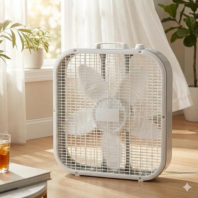 20-Inch Weather-Resistant Box Fan – 3-Speed High Velocity Air Circulator for Window, Greenhouse & Home – Energy Efficient Floor Fan with Carry Handle, White