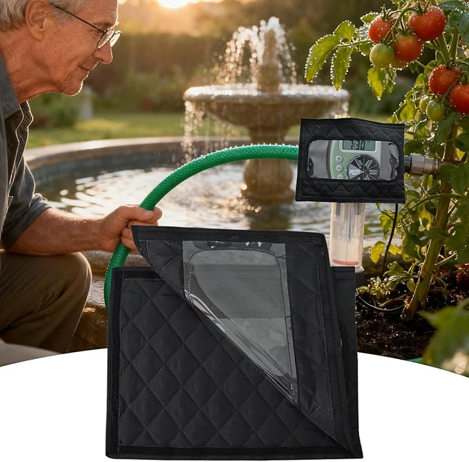 Sprinkler Timer Cover - Insulated Anti-Freeze Faucet Protector | Adjustable Waterproof Sleeve with Visible Window, Thick Thermal Insulation for Winter Outdoor Pipe Protection, Garden Yard Driveway Use