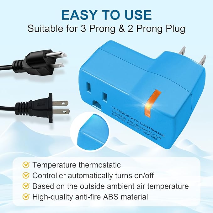 1 PC Upgraded Thermostat Outlet for Greenhouse and Well House Heater YeloDeer, Auto On 38 °F/Off 50 °F for Heater Pond De-icers Farm RV
