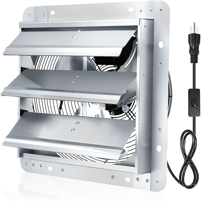Shutter Exhaust Fan,14 inch Wall Mount Vent Fan with ON/OFF Switch,1750 RPM,1088 CFM, Attic Ventilator Fan for Greenhouse, Garage, Barn, Shed,Chicken Coops Ventilation Fans