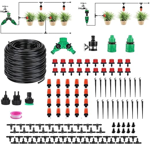 Drip Irrigation System Kit 82ft, Automatic Irrigation Equipment with 50 Adjustable Sprinklers & Misters - Easy DIY Watering System for Garden,Yard, Flower Beds,Greenhouse