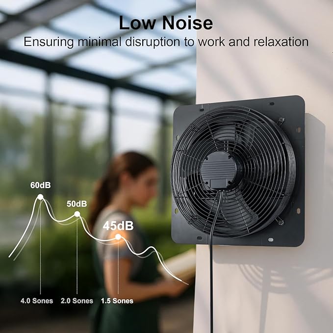 GROWNEER 14 Inch Shutter Exhaust Fan with Temperature Humidity Controller, 1700 CFM Remote Control Attic Fan, 10-Speed Adjustable Wall Mount Vent Fan for Green House, Garage, Shed, Attic
