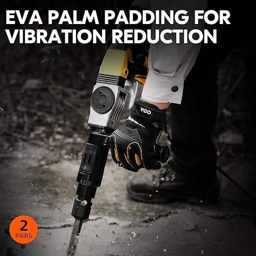 Vgo 2-Pairs Safety Work Gloves - Mechanics, Impact, Anti-Vibration, Rigger, Heavy Duty (XXL, Black, SL8849IP)