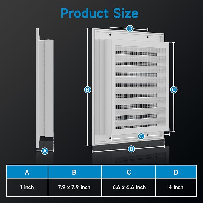 Hon&Guan 8" x 8" Aluminum Gable Vents with Screen, Louvered Wall Vent for Attic, Shed & Exterior Doors, 6.6" x 6.6" Vent Opening, White