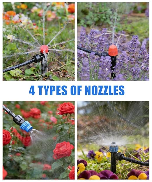 237FT All Quick-Connect Drip Irrigation System Kit with 40 Adjustable Nozzles, UV-Proof 1/2" & 1/4" PE Tubing, for Greenhouse, Lawn & Potted Plants Watering (40FT + 197FT)