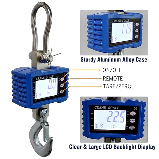 Digital Crane Scale,4410lb/2T Heavy Duty Digital Hanging Scale,Crane Scale Industrial with Remote Control and LCD Screen,High Precision Electronic Weighing Crane Scale for Market,Factory,Construction