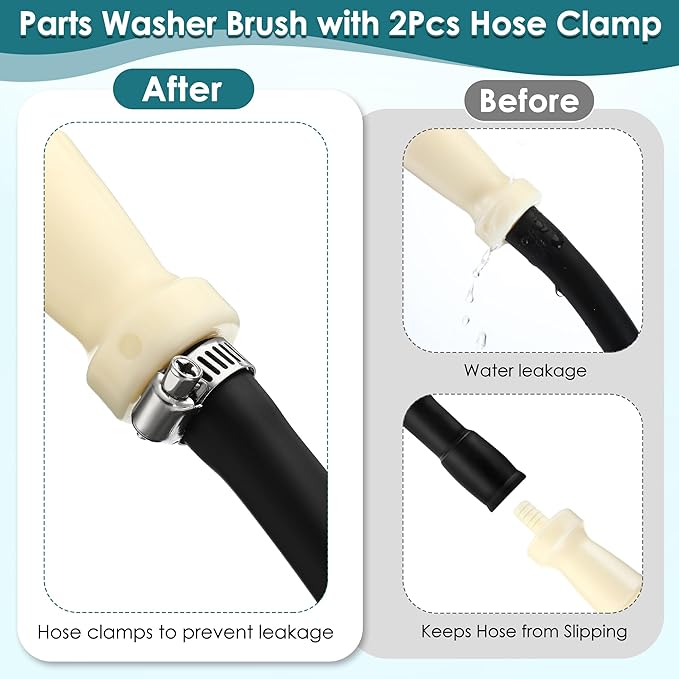 Dreyoo Parts Washer Brush with 27.5 Inch Flow Hose, Wear Resistant Cleaning Tool with 2 Stainless Steel Clamps, Flow Through Parts Brush for Automotive Cleaning and Car Detailing