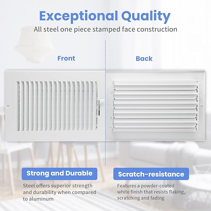 20 x 6 Inch [Duct Opening] Air Vent Covers for Wall or Ceiling - High Airflow 2 Way Steel Ventilation - Adjustable Wall/Ceiling Register, 21-3/4 Inch x 7-3/4 Inch [Overall Dimensions]