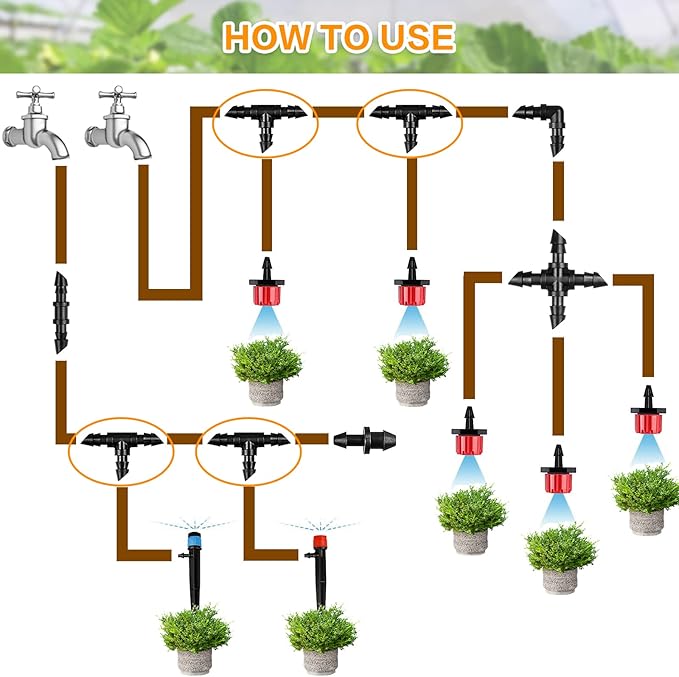 Gardrip Drip Irrigation Tee Fittings：100 Pieces Barbed Tee Irrigation Parts with Sharp End Fits for 1/4 Inch Drip Irrigation Tubing Drip Line T Connectors for Garden Lawn System