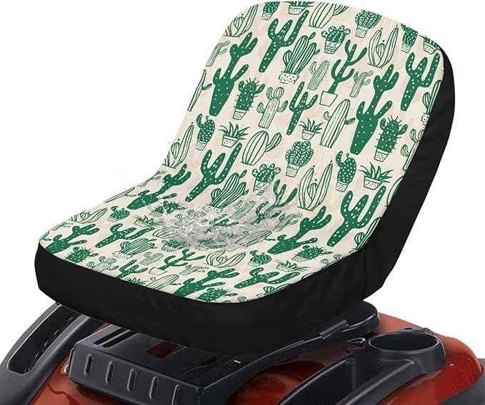 Green Cacti Weatherproof Riding Lawn Mower Seat Cover, Waterproof Lawn Mower Seat Cover with Pocket,Universal Fit Tractor Seat Cover