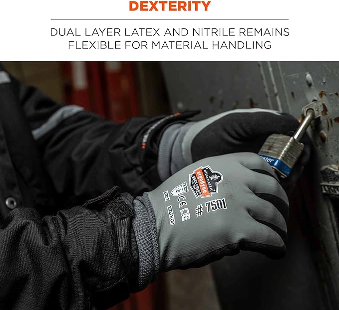 Ergodyne ProFlex 7501 Coated Waterproof Winter Work Gloves Gray, Medium, 1 Pair (Pack of 2)