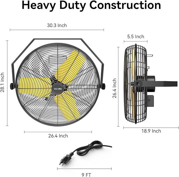 CCGIRU 9200 CFM 24" Industrial Wall Mount Fans, High Velocity 2-Speed Professional Metal Fan, Heavy Duty Barn Wall Fan for Garage, Commercial, Warehouse, Greenhouse, UL Listed