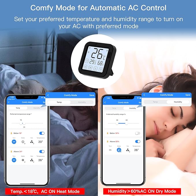 Smart WiFi IR Conditioner Controller with LCD Display App Control Temperature Humidity Sensor Monitor Compatible with Home for Mini Split Portable AC